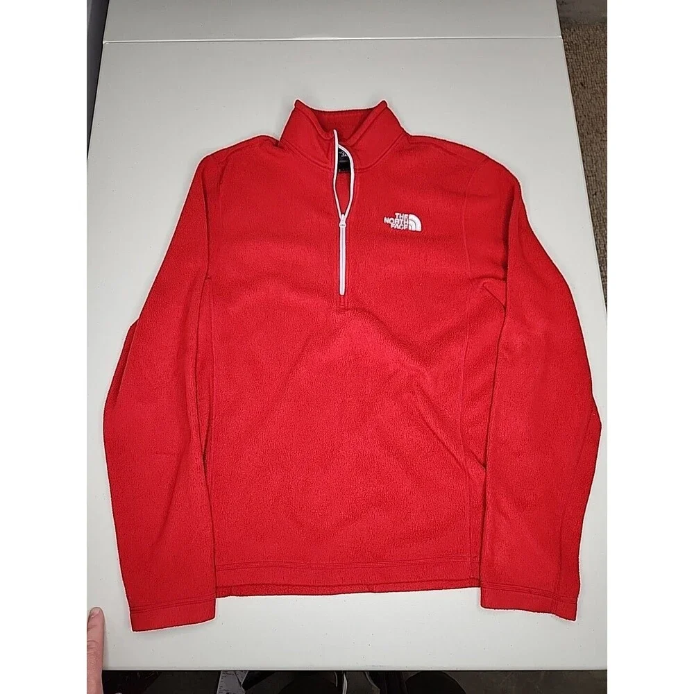 Men's North Face Sweater Red Fleece M 1/4 Zip Outdoors Hike CampHunting Men's S